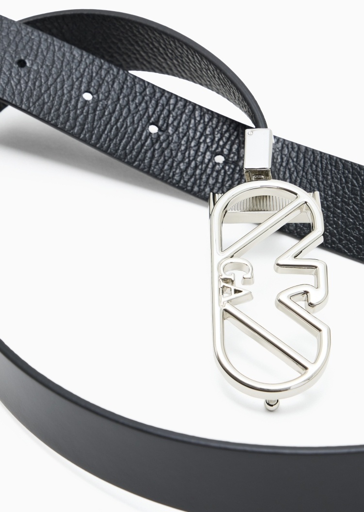 Emporio Armani 女士牛皮革双面两用经典鹰标板扣腰带