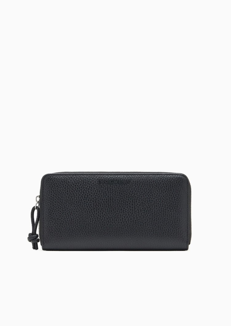 Emporio Armani 男士牛皮革荔枝纹拉链钱夹钱包卡包一体