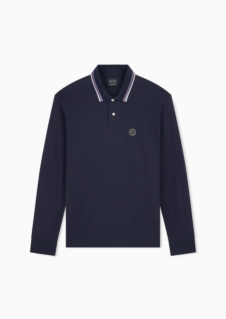 ARMANI EXCHANGE 男士纯棉长袖翻领撞色商务休闲Polo衫