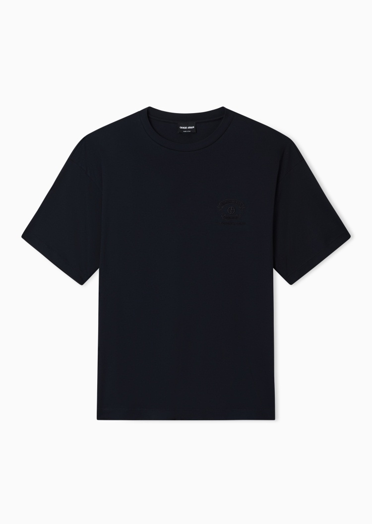 Giorgio Armani 男士宽松短袖圆领落肩刺绣休闲T恤