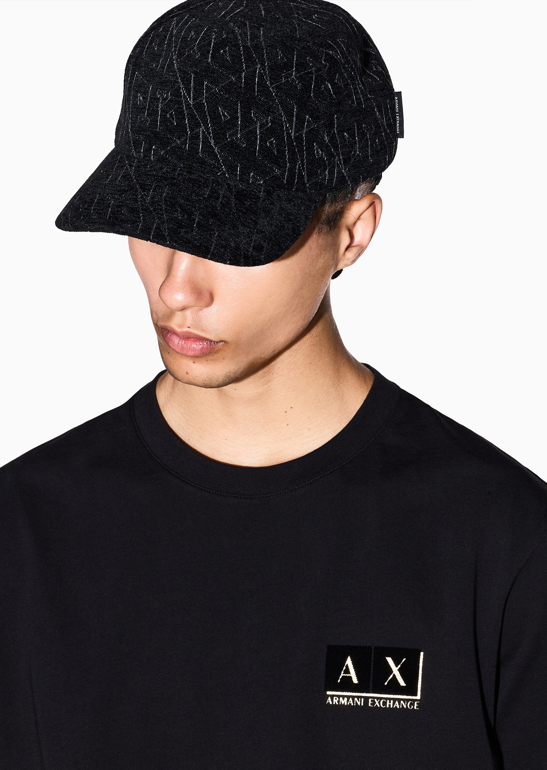 ARMANI EXCHANGE 男士棉质封扣圆顶弯檐字母标识棒球帽