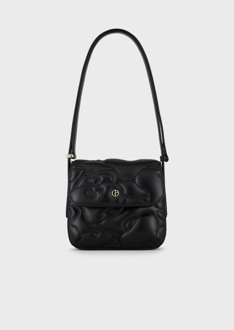 Giorgio Armani 女士羊皮革休闲复古通勤花卉压纹单肩斜挎包