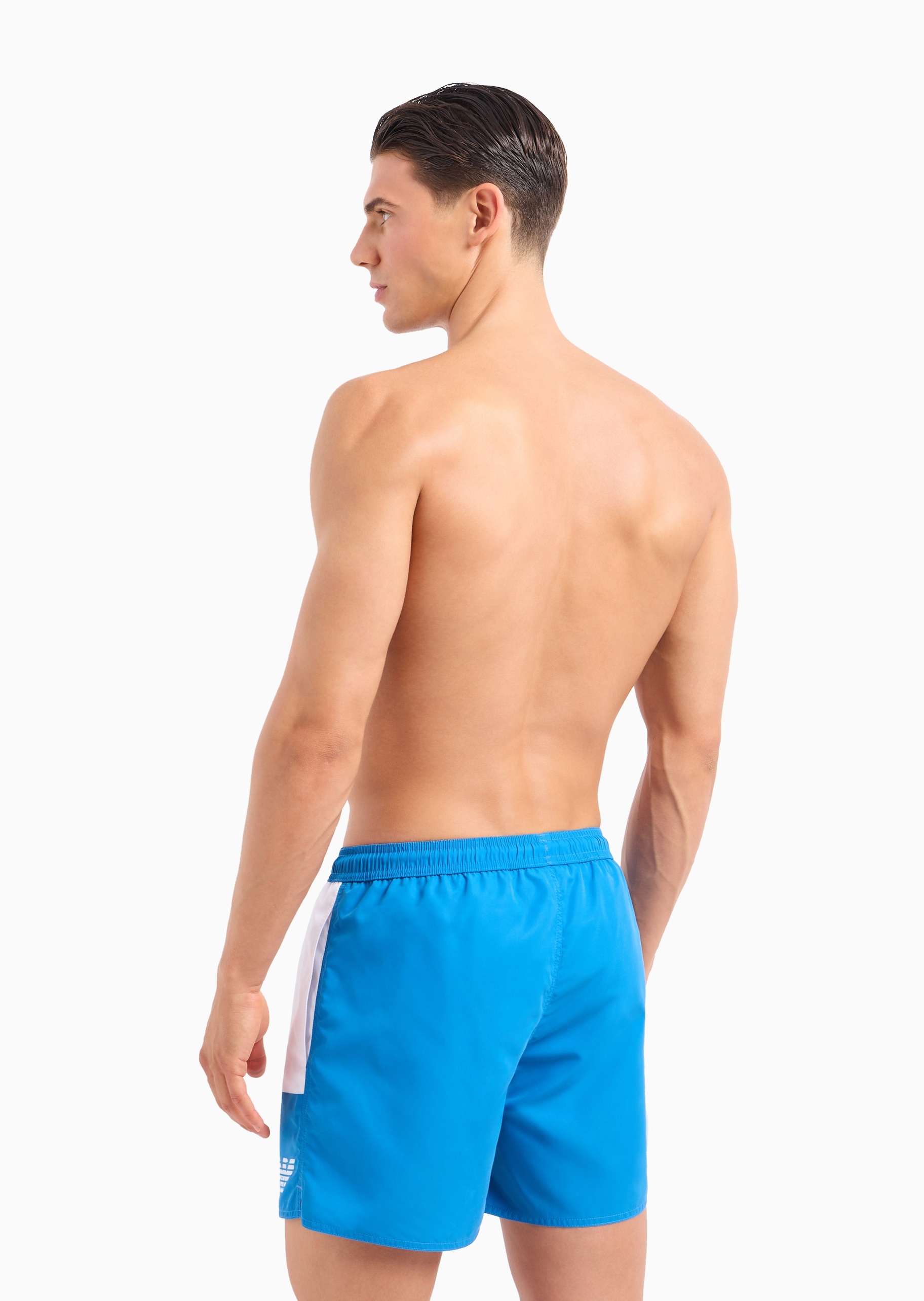 Emporio Armani 男士合身系带腰短款撞色印花沙滩裤