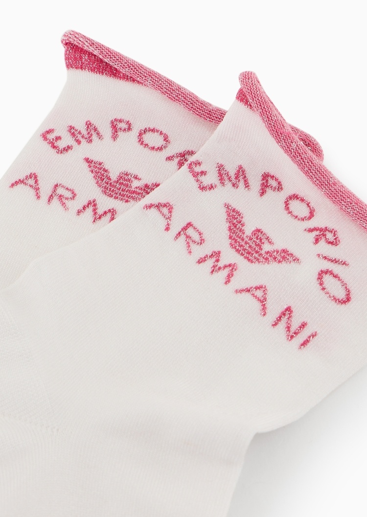 Emporio Armani 女士微弹短筒卷边LOGO提花时尚袜子