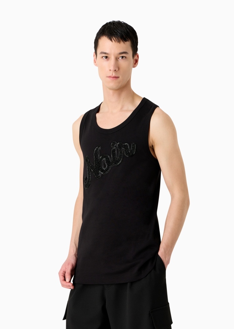 Emporio Armani 男士全棉合身无袖圆领刺绣贴片纯色背心