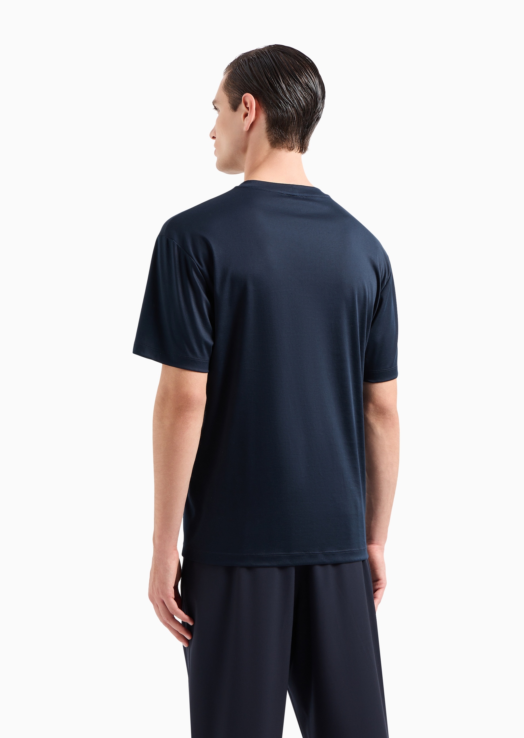 Giorgio Armani 男士全棉合身短袖圆领微落肩徽标刺绣T恤