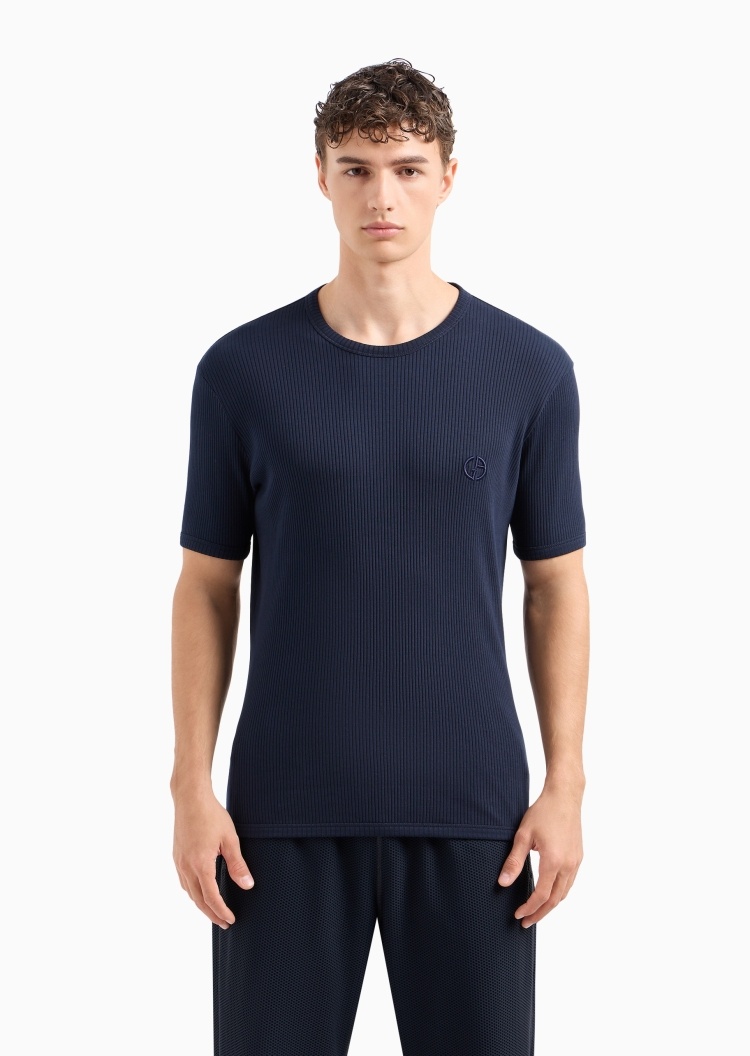 Giorgio Armani 男士全棉修身短袖圆领通体罗纹T恤