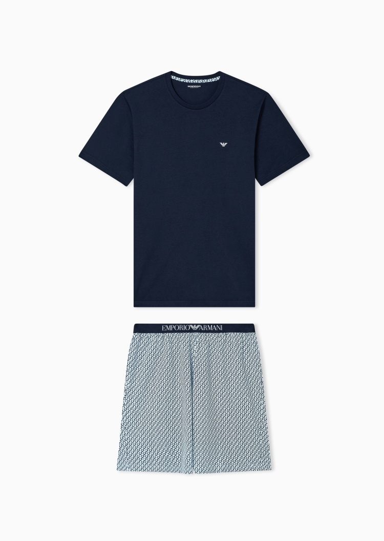 Emporio Armani 男士纯棉短袖T恤印花短裤睡衣套装