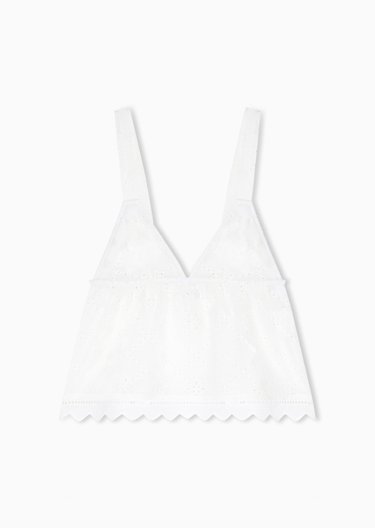 Emporio Armani 女士无袖吊带V领镂空花边家居上衣