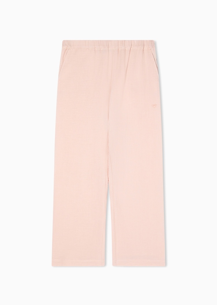 Emporio Armani 女士泡泡纱松紧腰长款阔腿家居裤