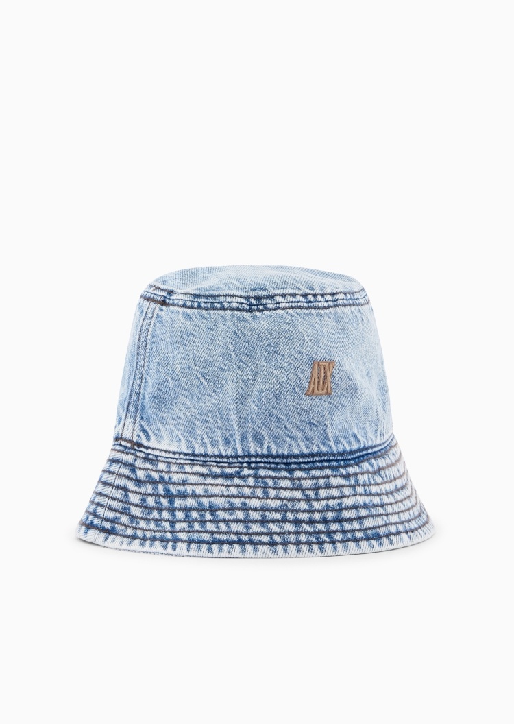 ARMANI EXCHANGE 女士平顶刺绣水洗休闲牛仔渔夫帽