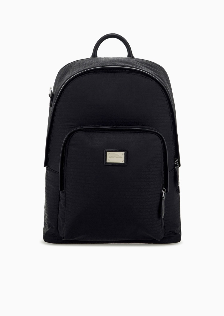 Emporio Armani 男士拉链可调节肩带满印手提双肩包