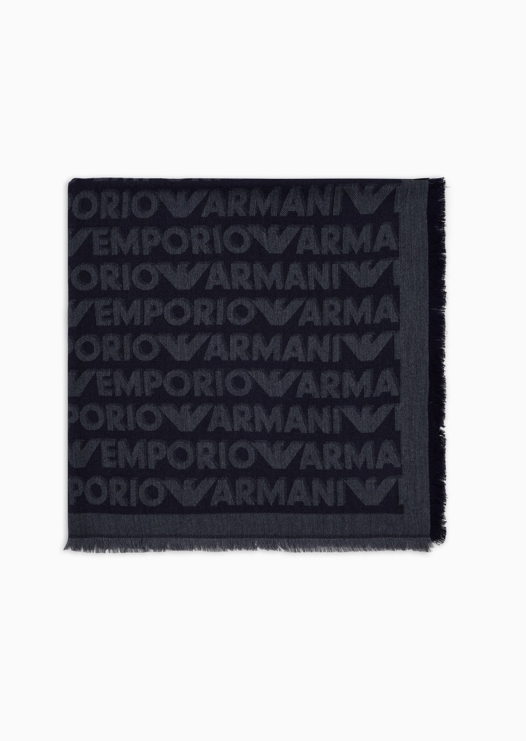 Emporio Armani 男士人造棉方形短穗通体印花围巾