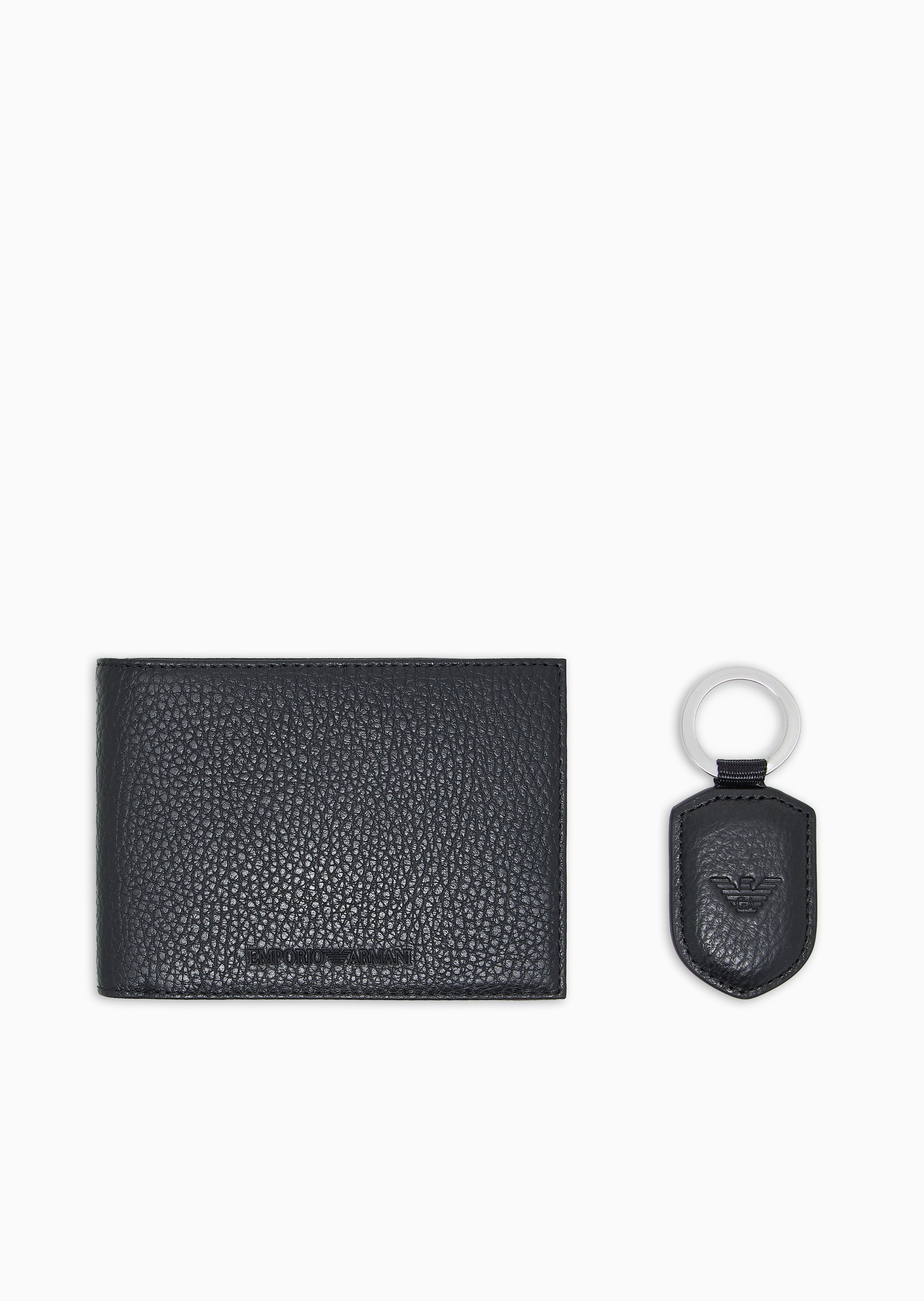 Emporio Armani 男士牛皮革对折短钱包钥匙扣手拿小皮具套装