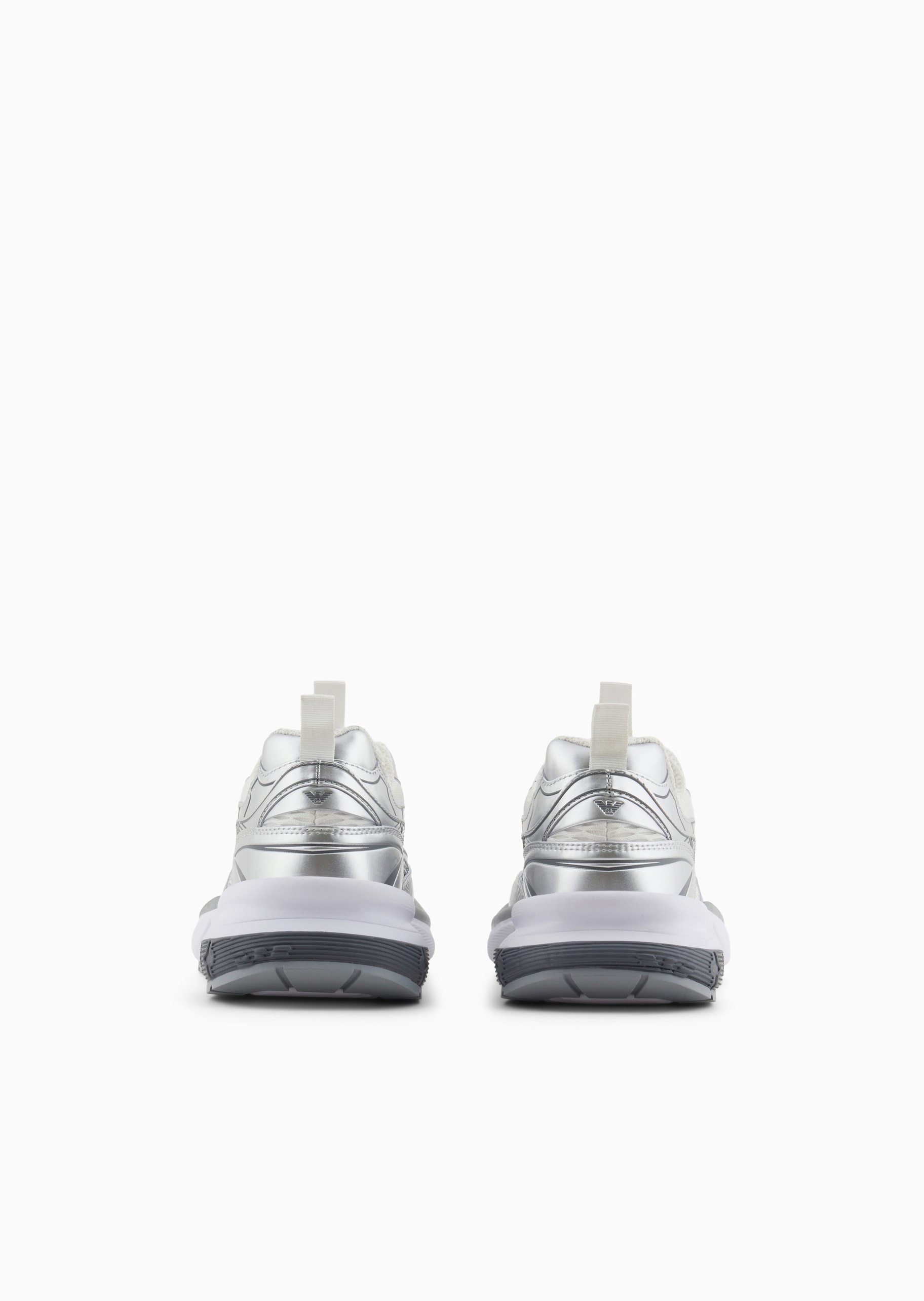 Emporio Armani 女士网布系带低帮厚底老爹金属色休闲运动鞋