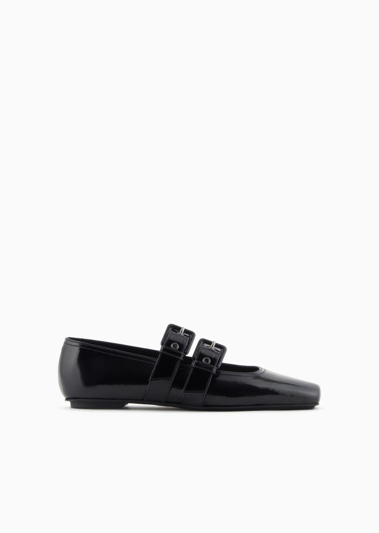 Emporio Armani 女士牛皮革方头平底双袢带芭蕾鞋
