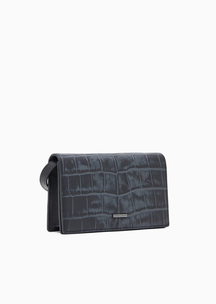 Emporio Armani 男士牛皮革迷你翻盖可调节单肩斜挎手机包