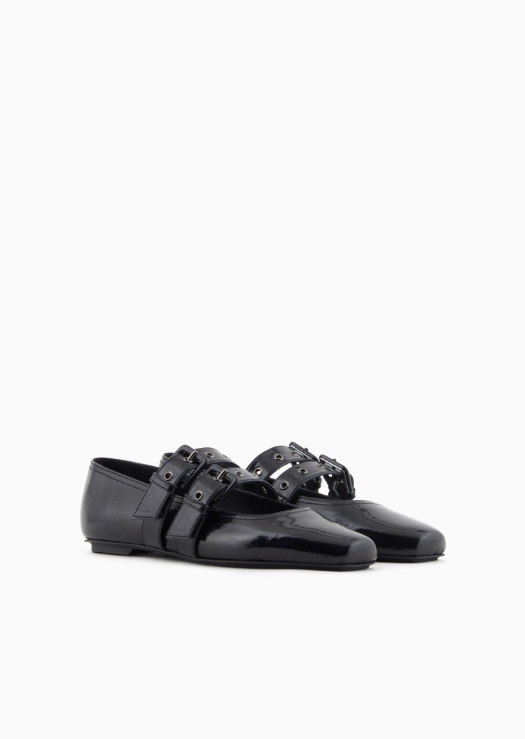 Emporio Armani 女士牛皮革方头平底双袢带芭蕾鞋