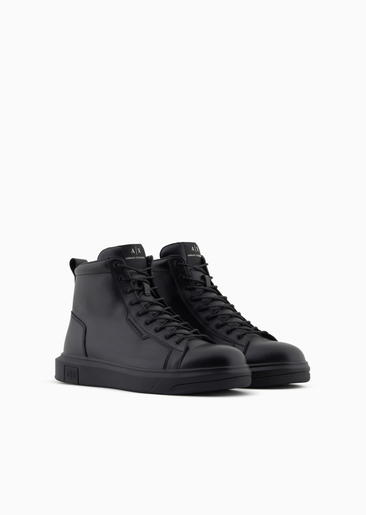 ARMANI EXCHANGE 男士系带高帮圆头纯色时尚运动鞋