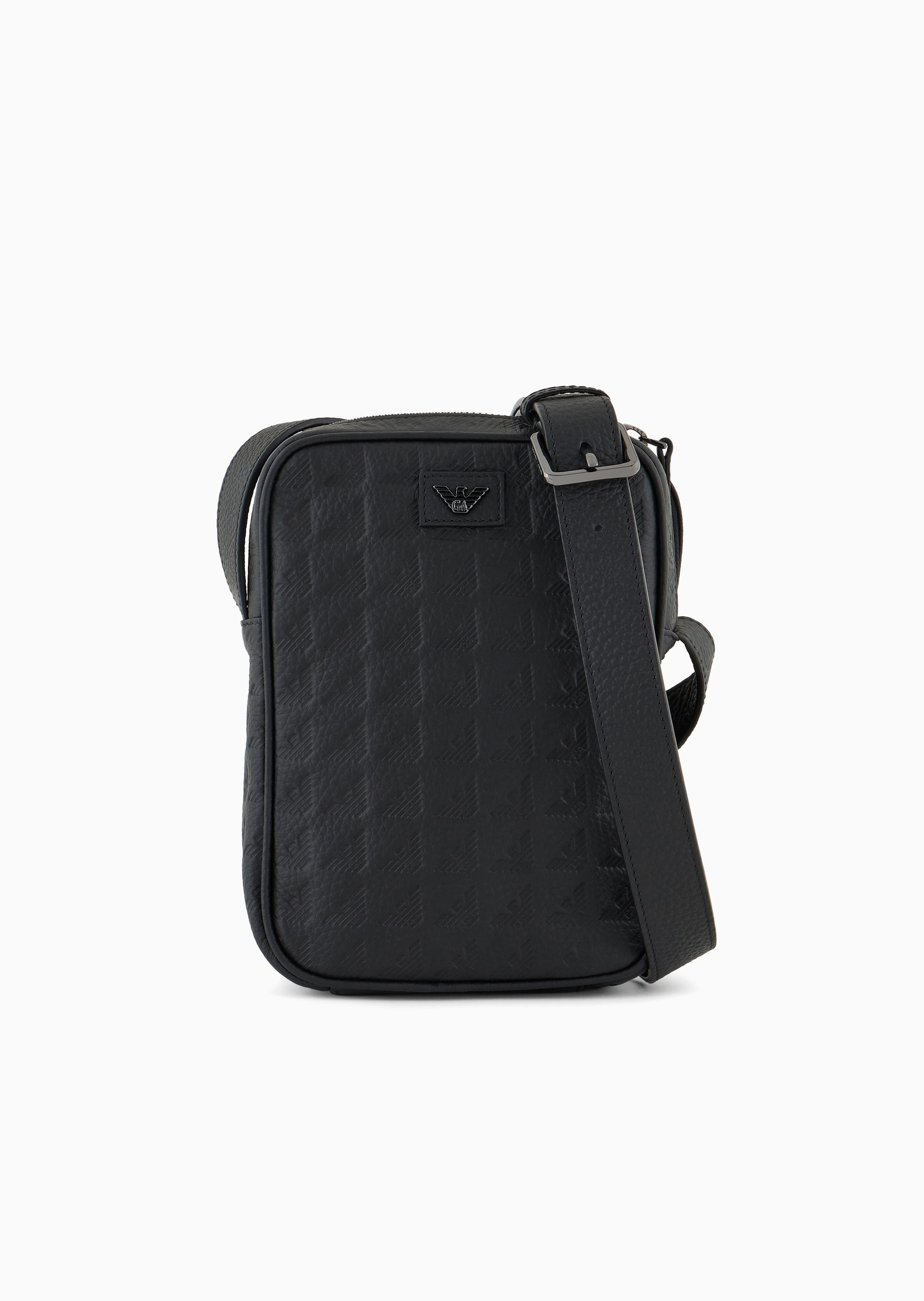 Emporio Armani 男士牛皮革荔枝纹拉链压花斜挎包