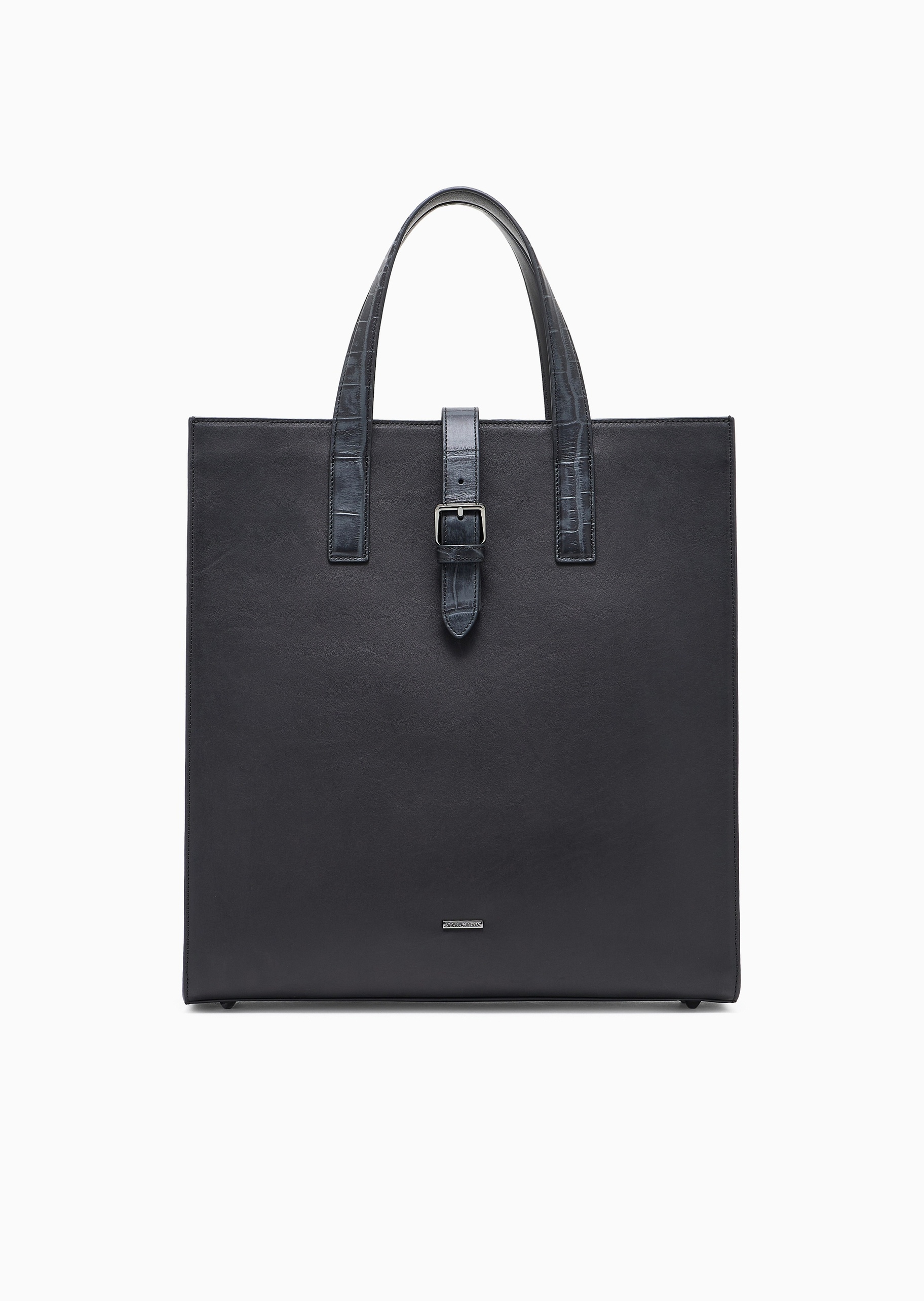 Emporio Armani 男士牛皮革方形鳄鱼皮纹理手提托特包