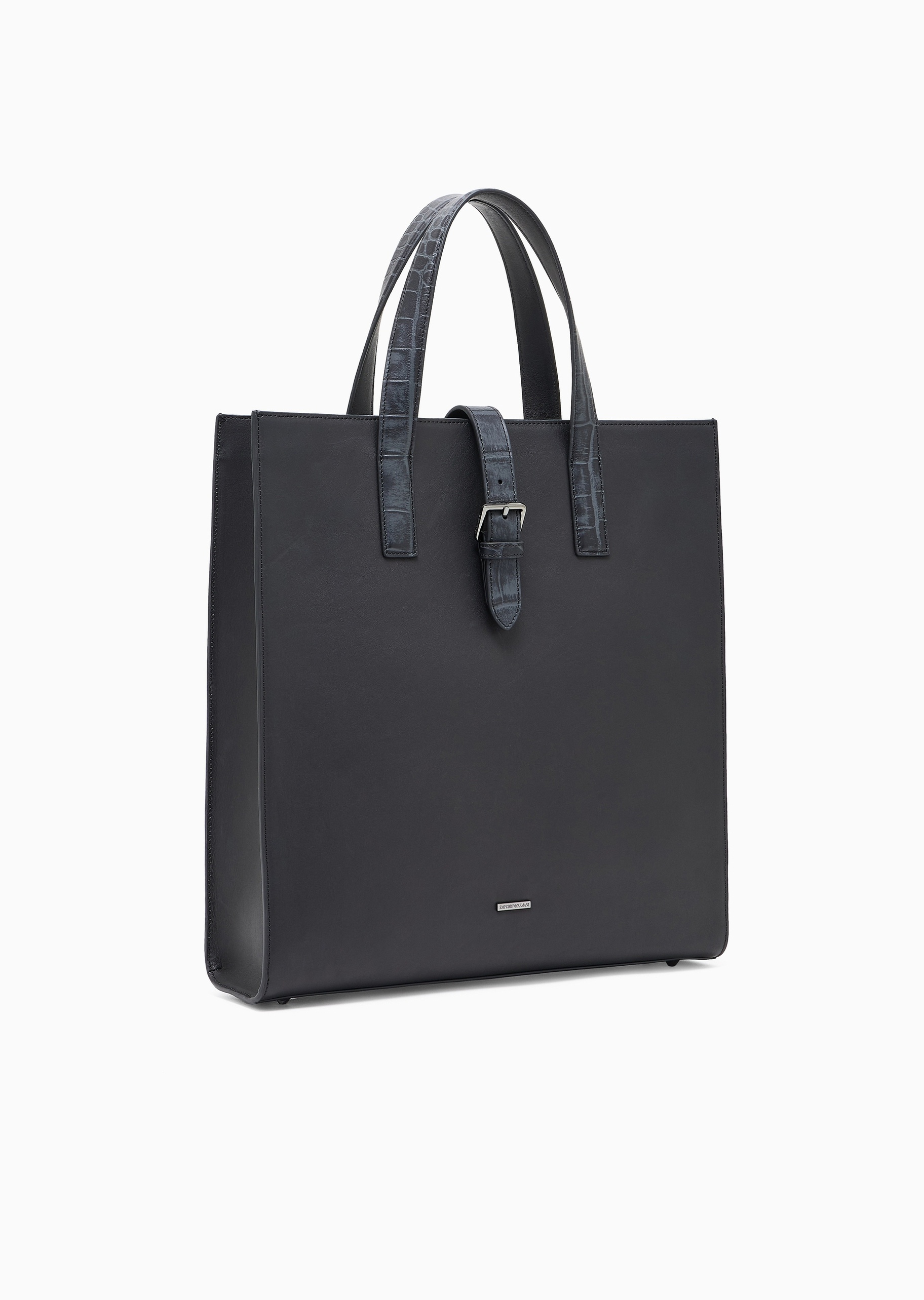 Emporio Armani 男士牛皮革方形鳄鱼皮纹理手提托特包