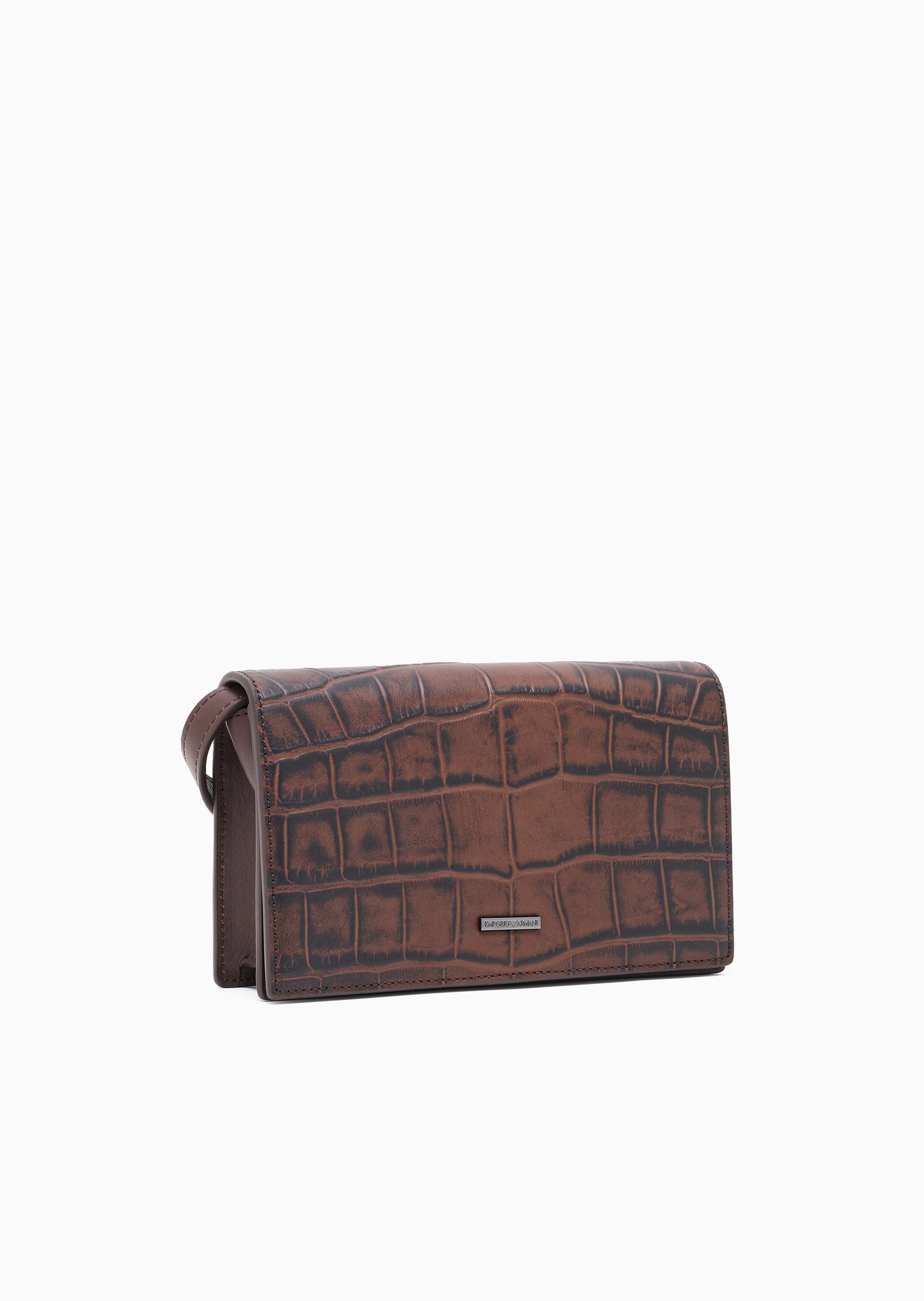 Emporio Armani 男士牛皮革迷你翻盖可调节单肩斜挎手机包