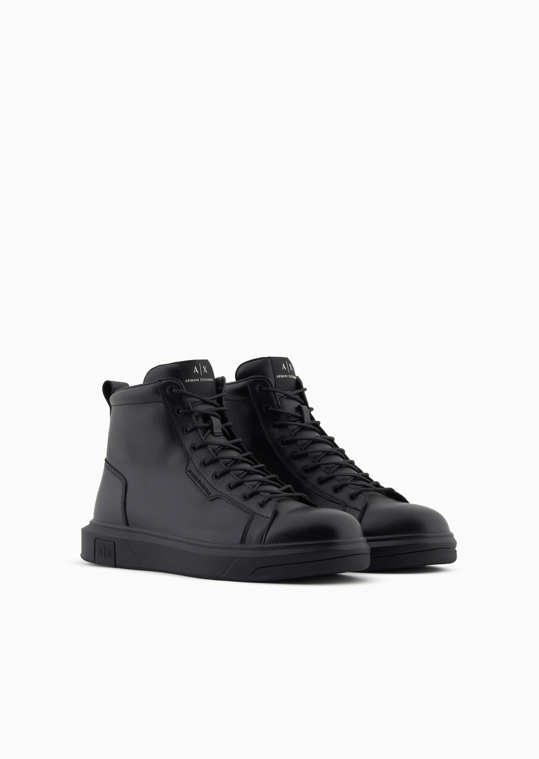 ARMANI EXCHANGE 男士系带高帮圆头纯色时尚运动鞋