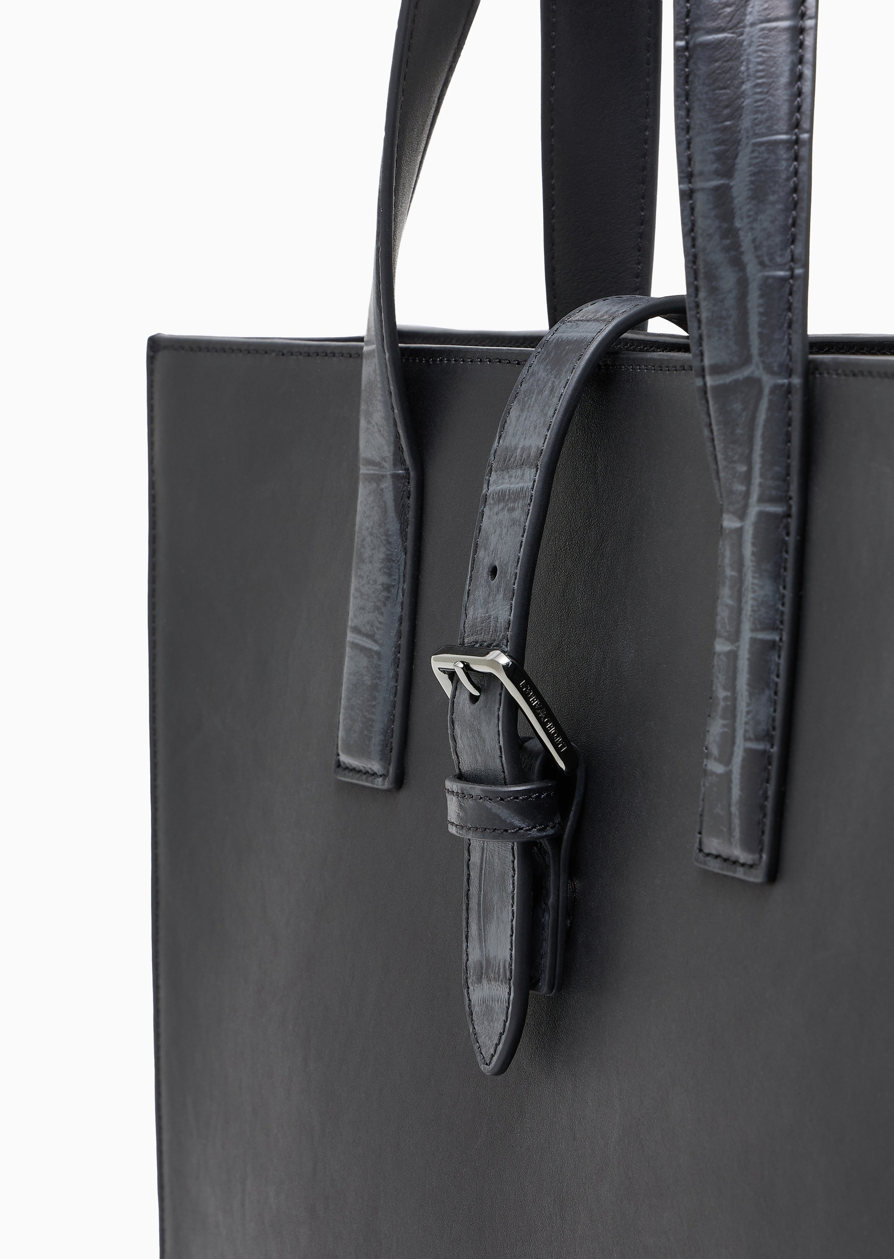 Emporio Armani 男士牛皮革方形鳄鱼皮纹理手提托特包