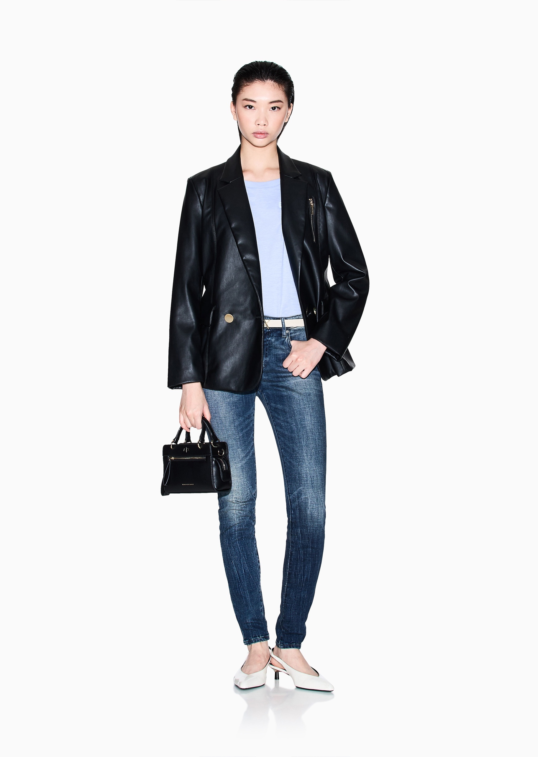 ARMANI EXCHANGE 女士棉质微弹紧身中腰长款铅笔窄脚牛仔裤