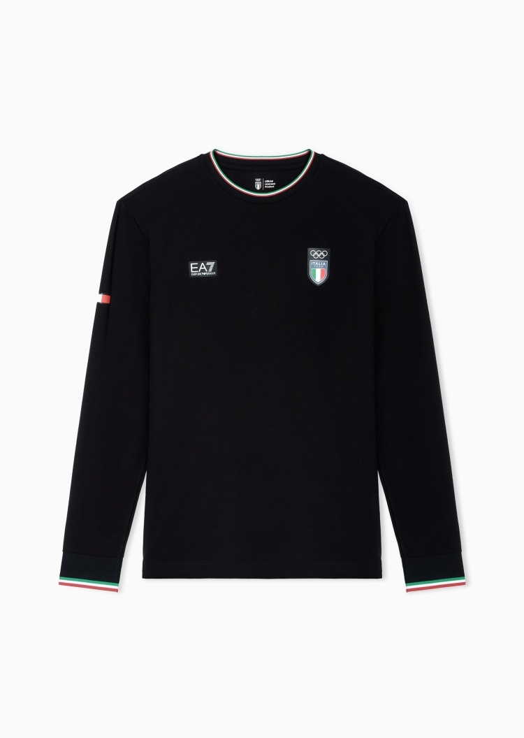 EA7 男士重磅合身长袖圆领正肩运动训练T恤