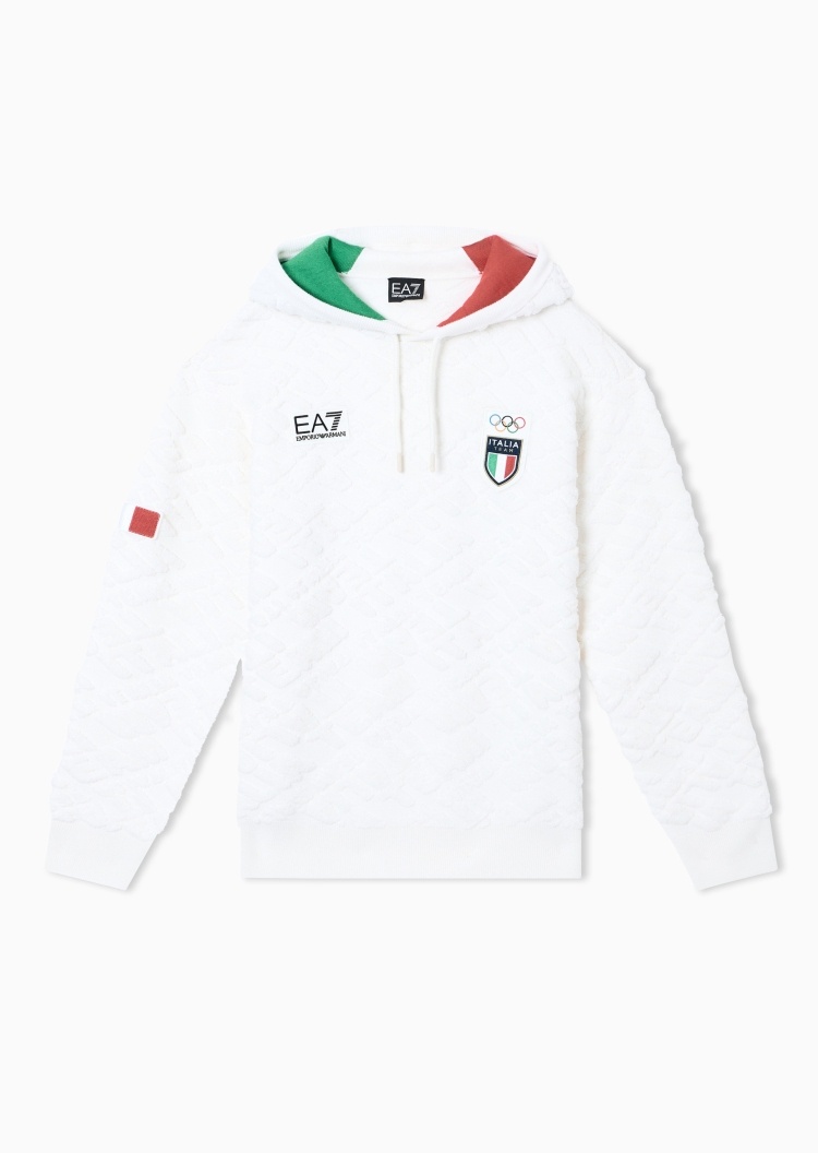 EA7 男士绵羊毛宽松长袖连帽运动训练卫衣