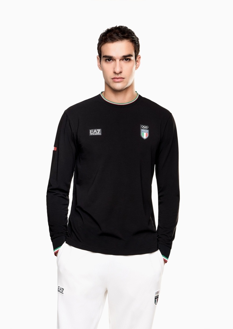 EA7 男士重磅合身长袖圆领正肩运动训练T恤
