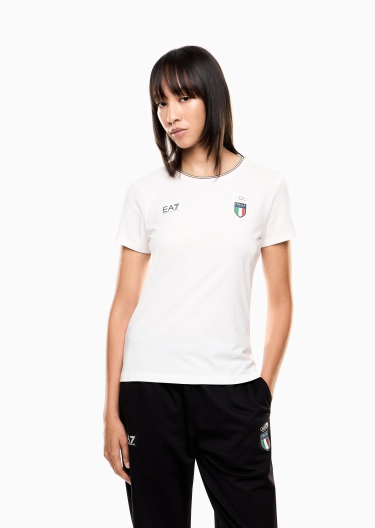 EA7 女士弹力修身短袖圆领运动训练T恤