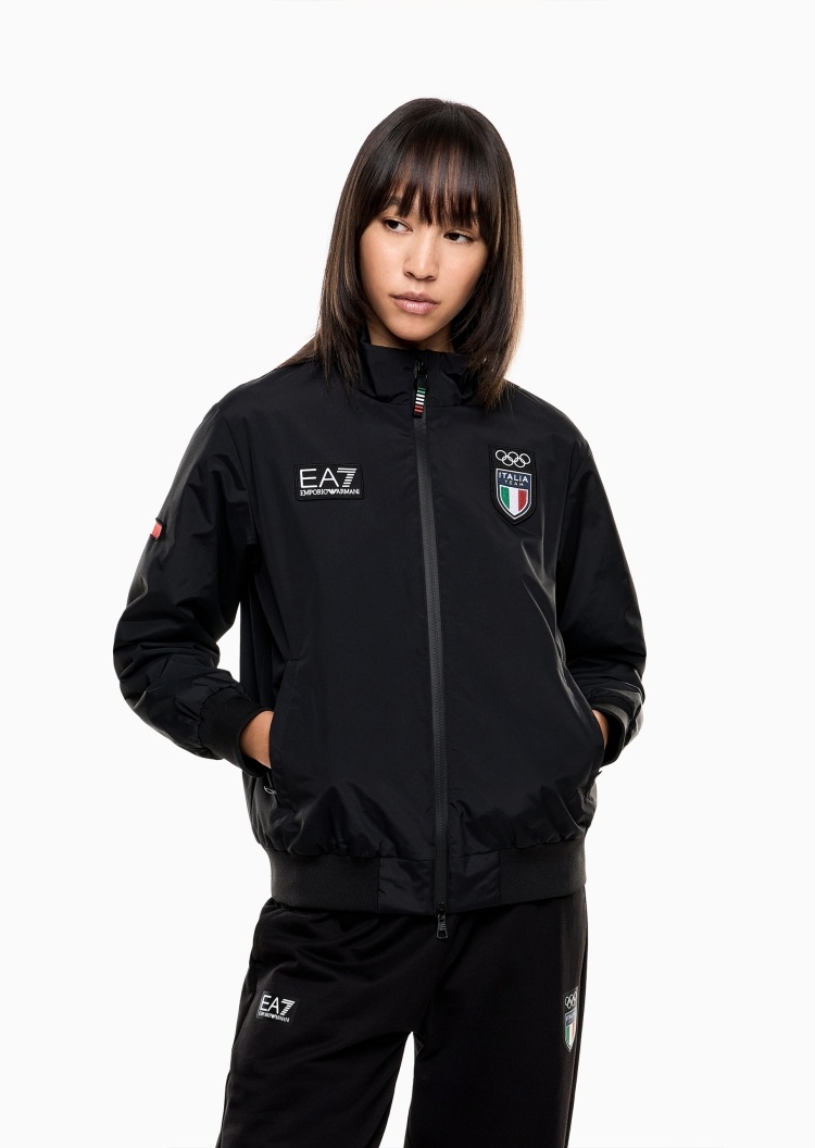 EA7 女士短款立领轻薄拉链运动户外棉服