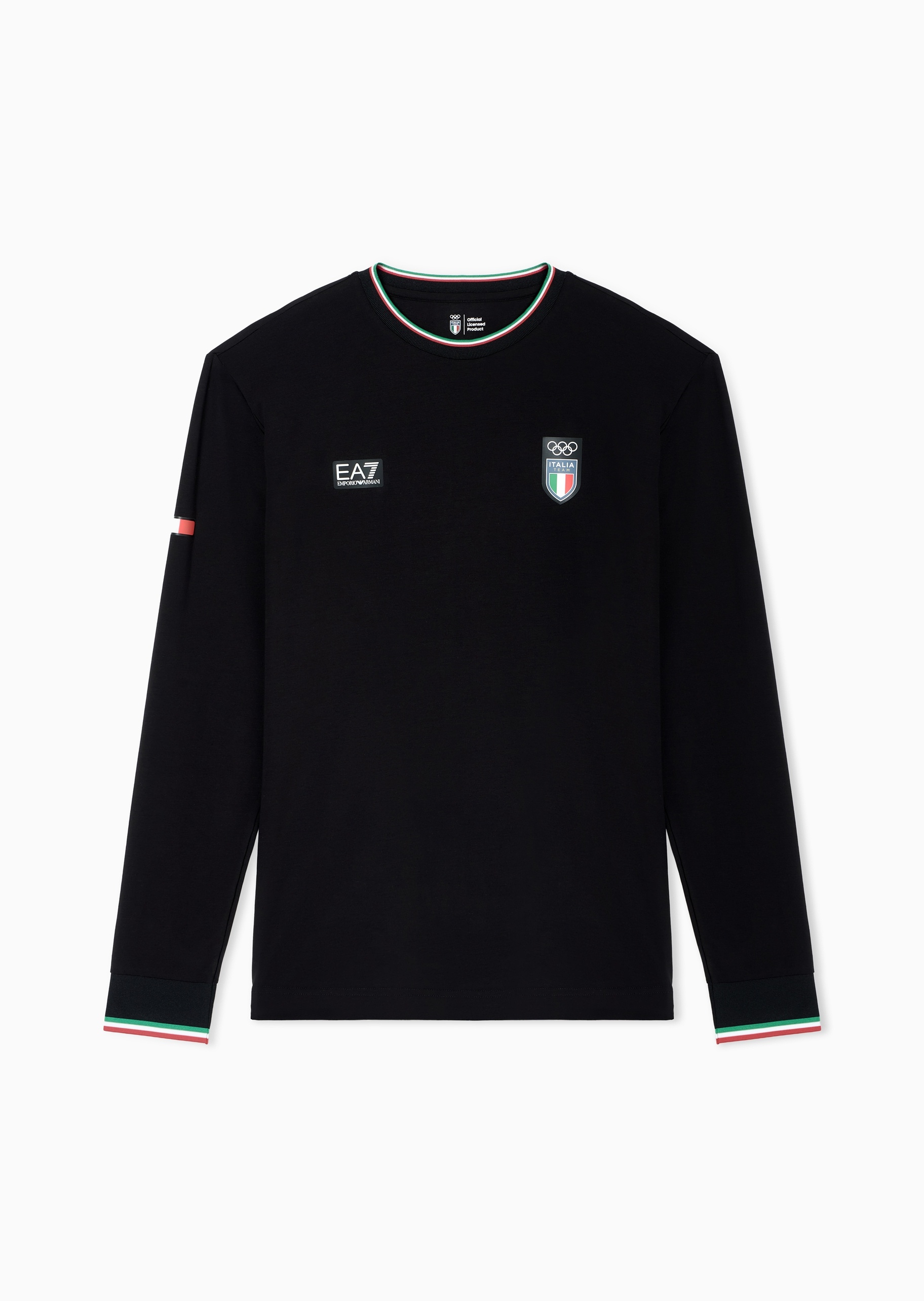 EA7 男士重磅合身长袖圆领正肩运动训练T恤