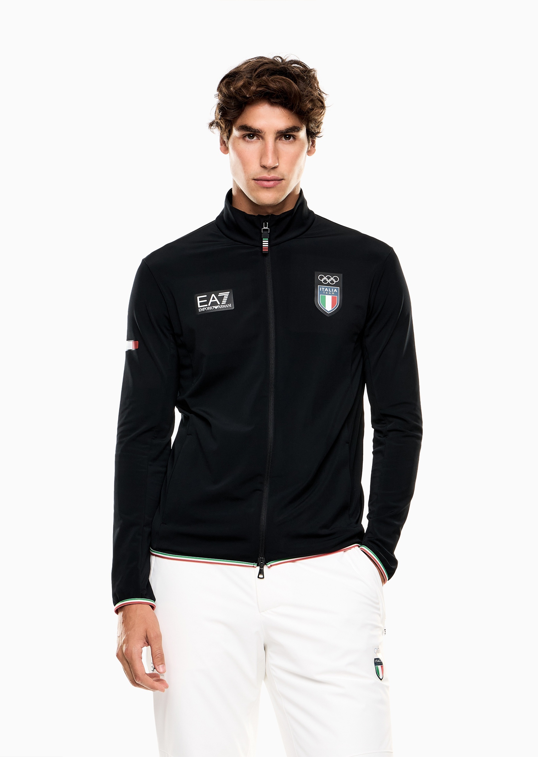 EA7 男士重磅合身立领运动训练滑雪卫衣外套