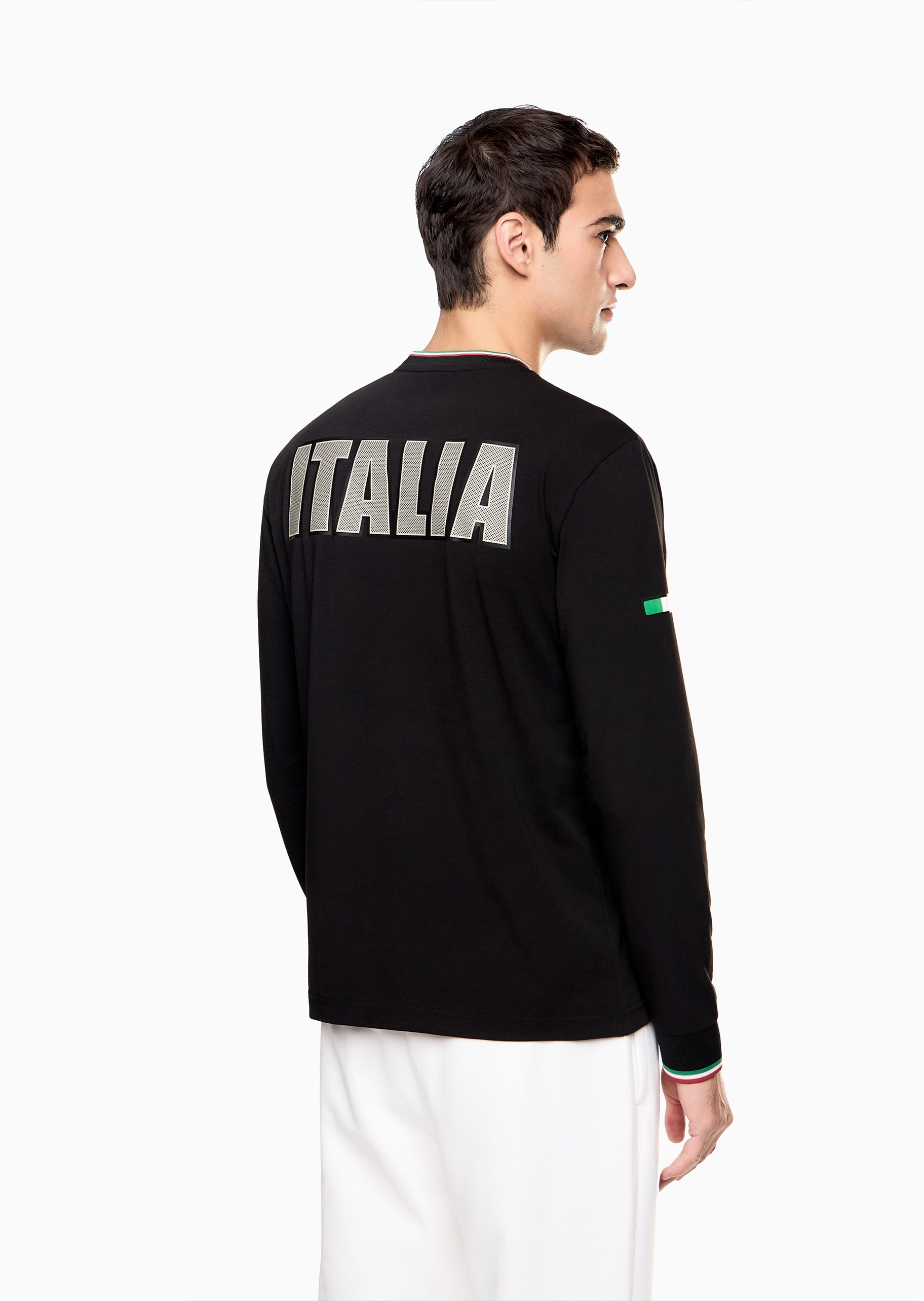 EA7 男士重磅合身长袖圆领正肩运动训练T恤