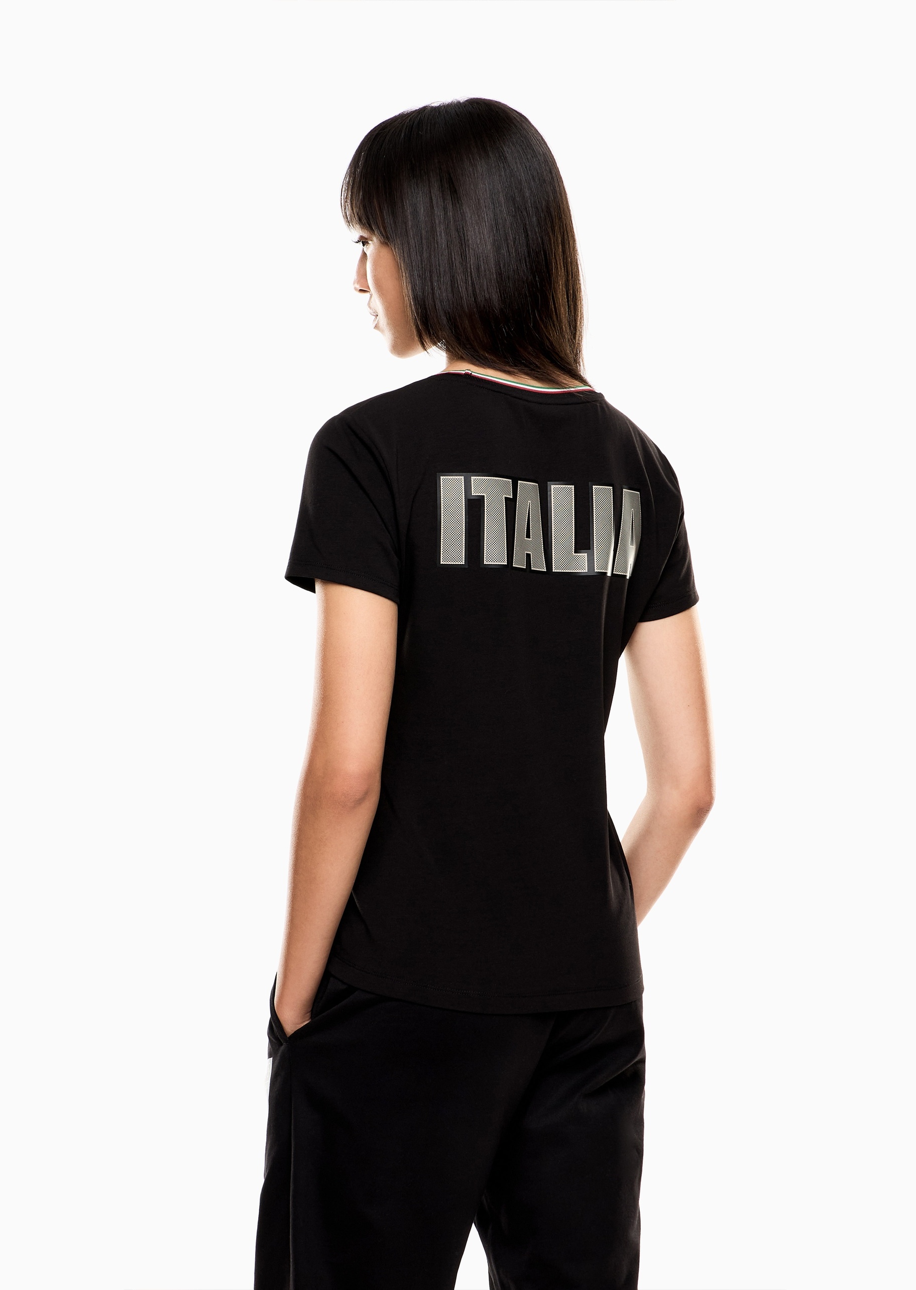 EA7 女士弹力修身短袖圆领运动训练T恤