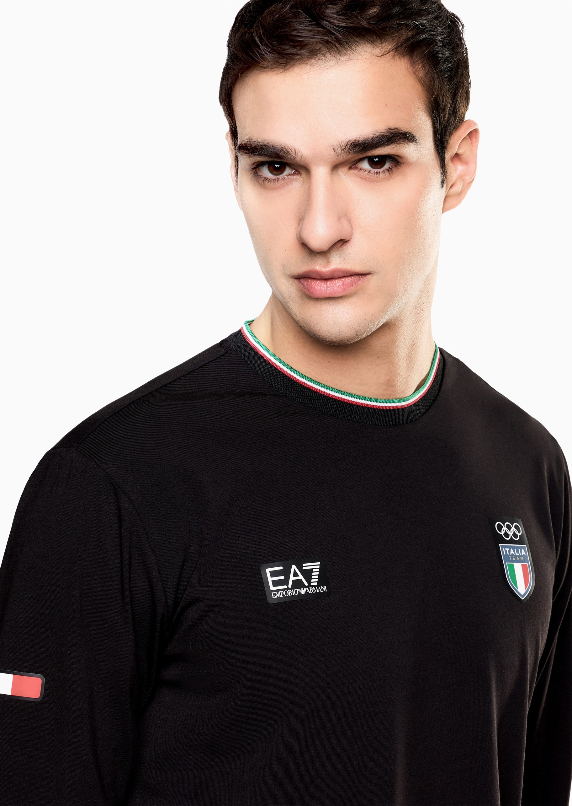 EA7 男士重磅合身长袖圆领正肩运动训练T恤