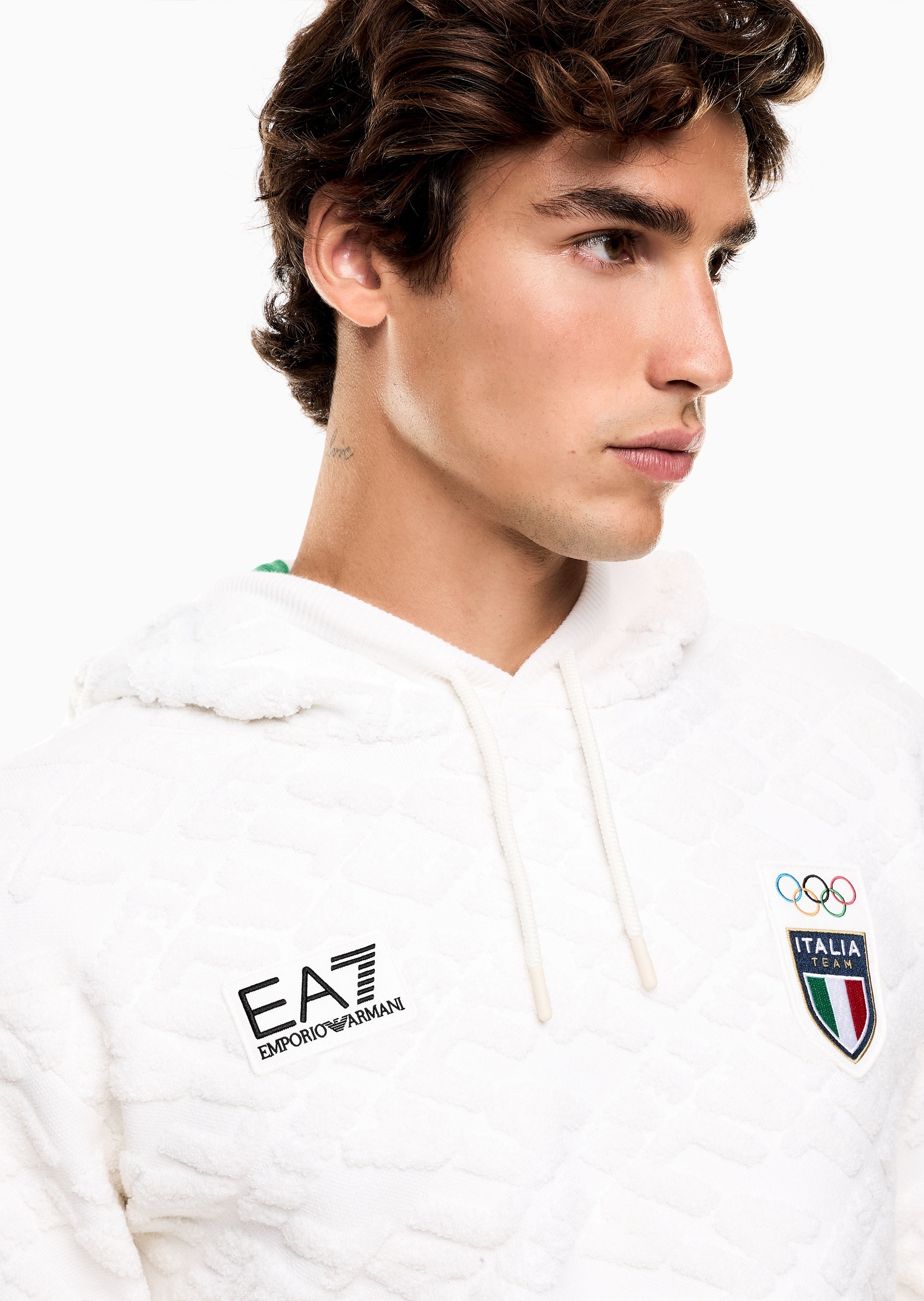 EA7 男士绵羊毛宽松长袖连帽运动训练卫衣