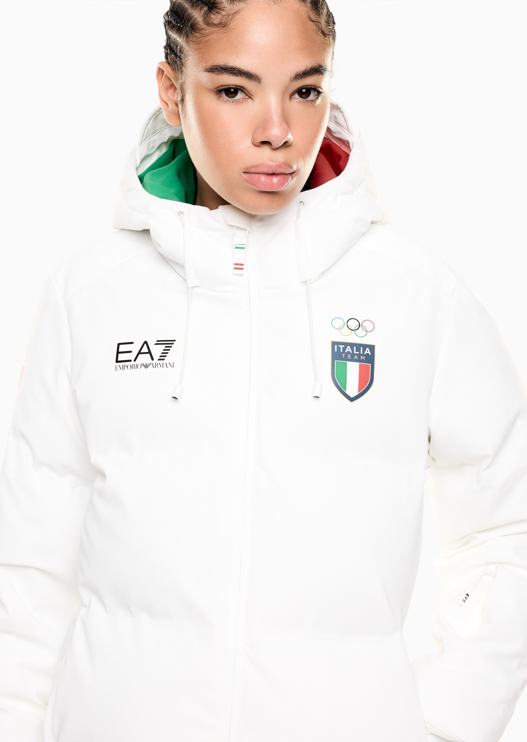 EA7 女士长袖连帽撞色运动户外滑雪棉服