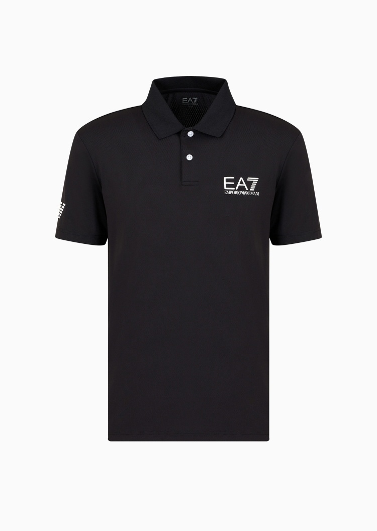 EA7 男士合身翻领网球健身训练多色Polo衫