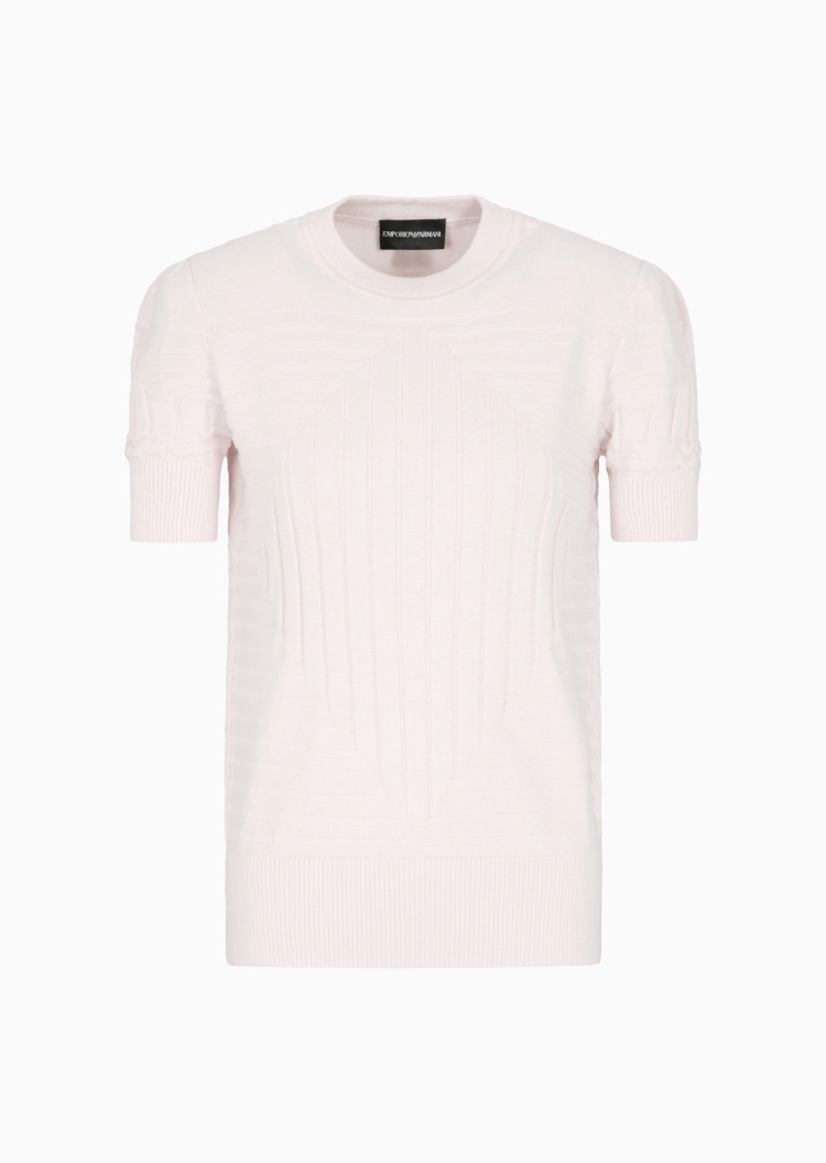 Emporio Armani 女士修身短袖小立领纯色罗纹打底针织毛衣