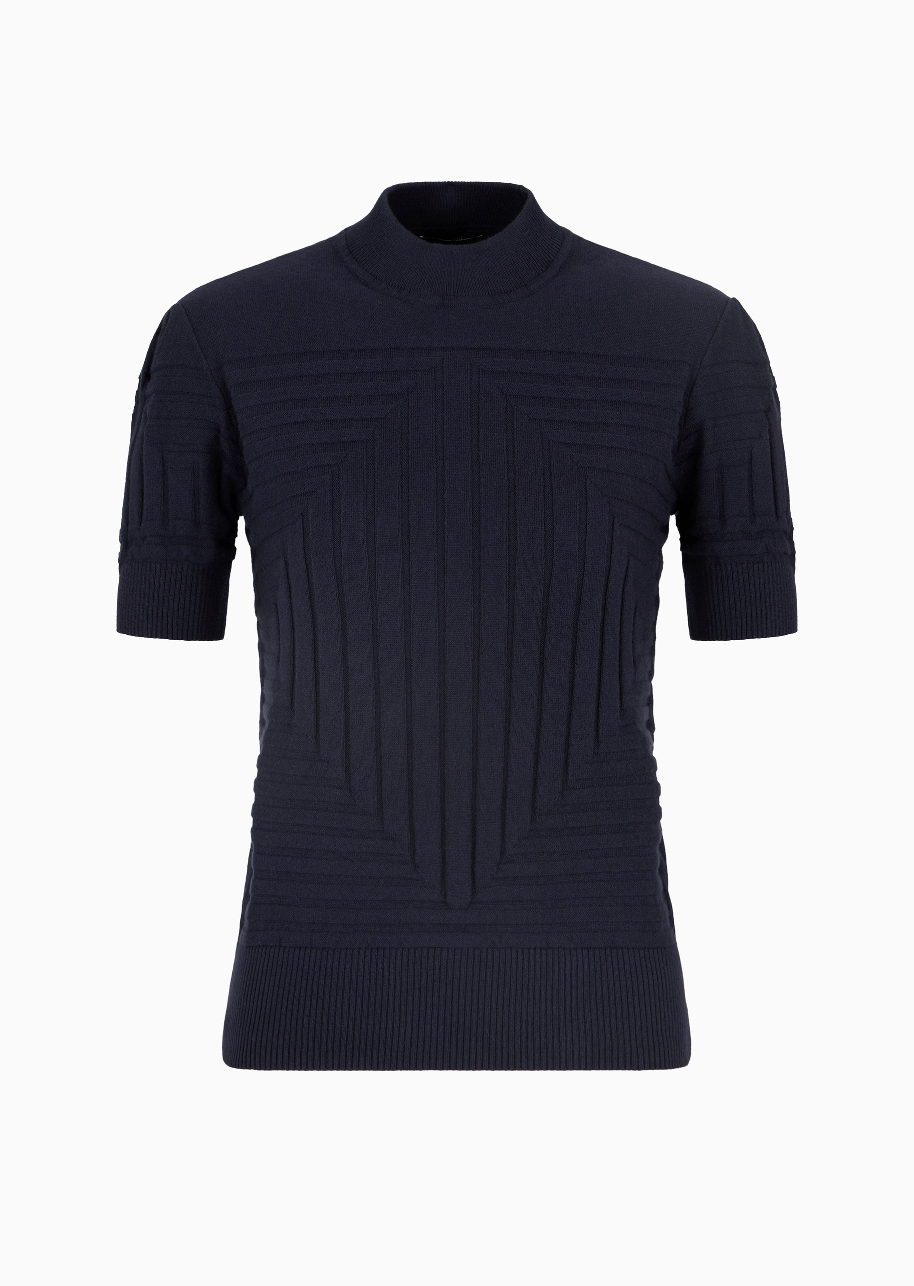 Emporio Armani 女士修身短袖小立领纯色罗纹打底针织毛衣