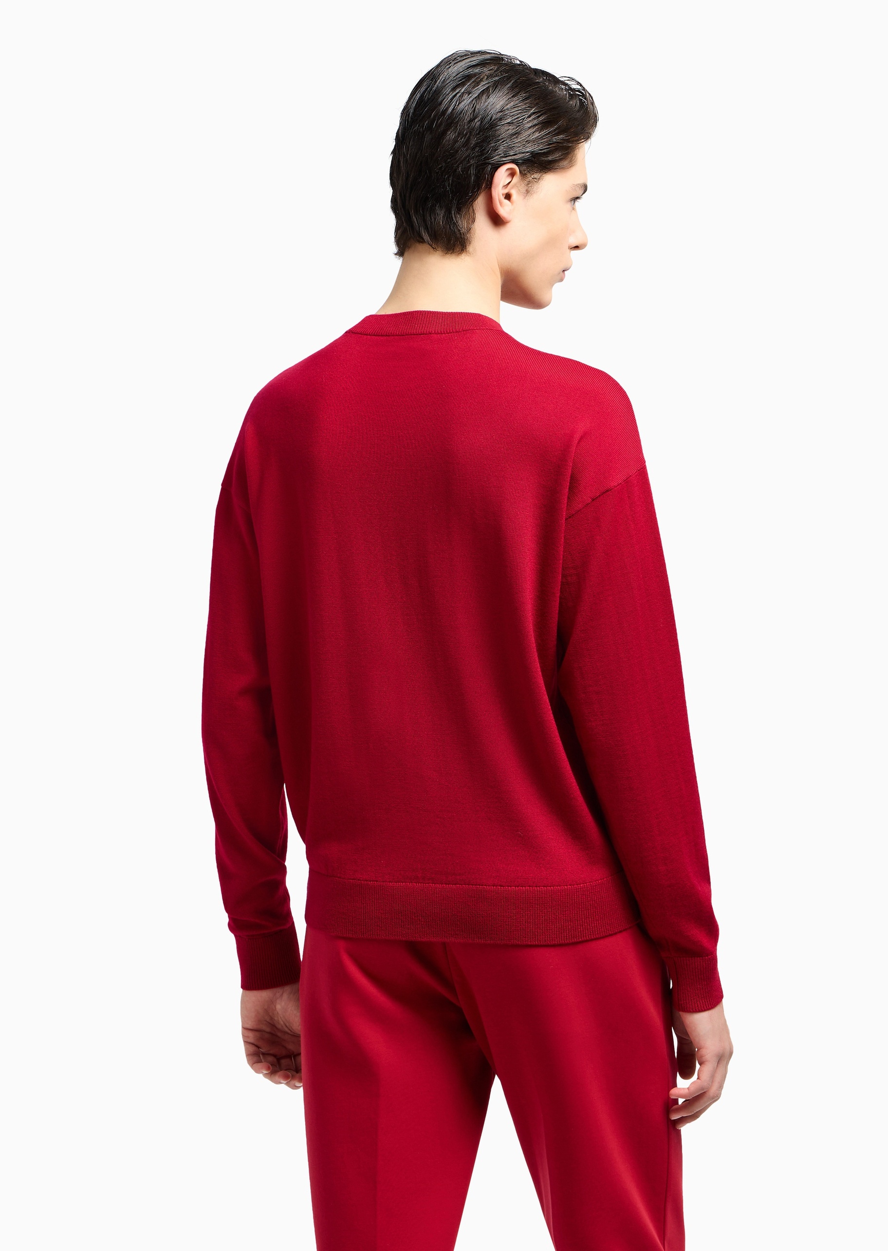 Emporio Armani 男士全绵羊毛长袖圆领刺绣套头针织毛衣