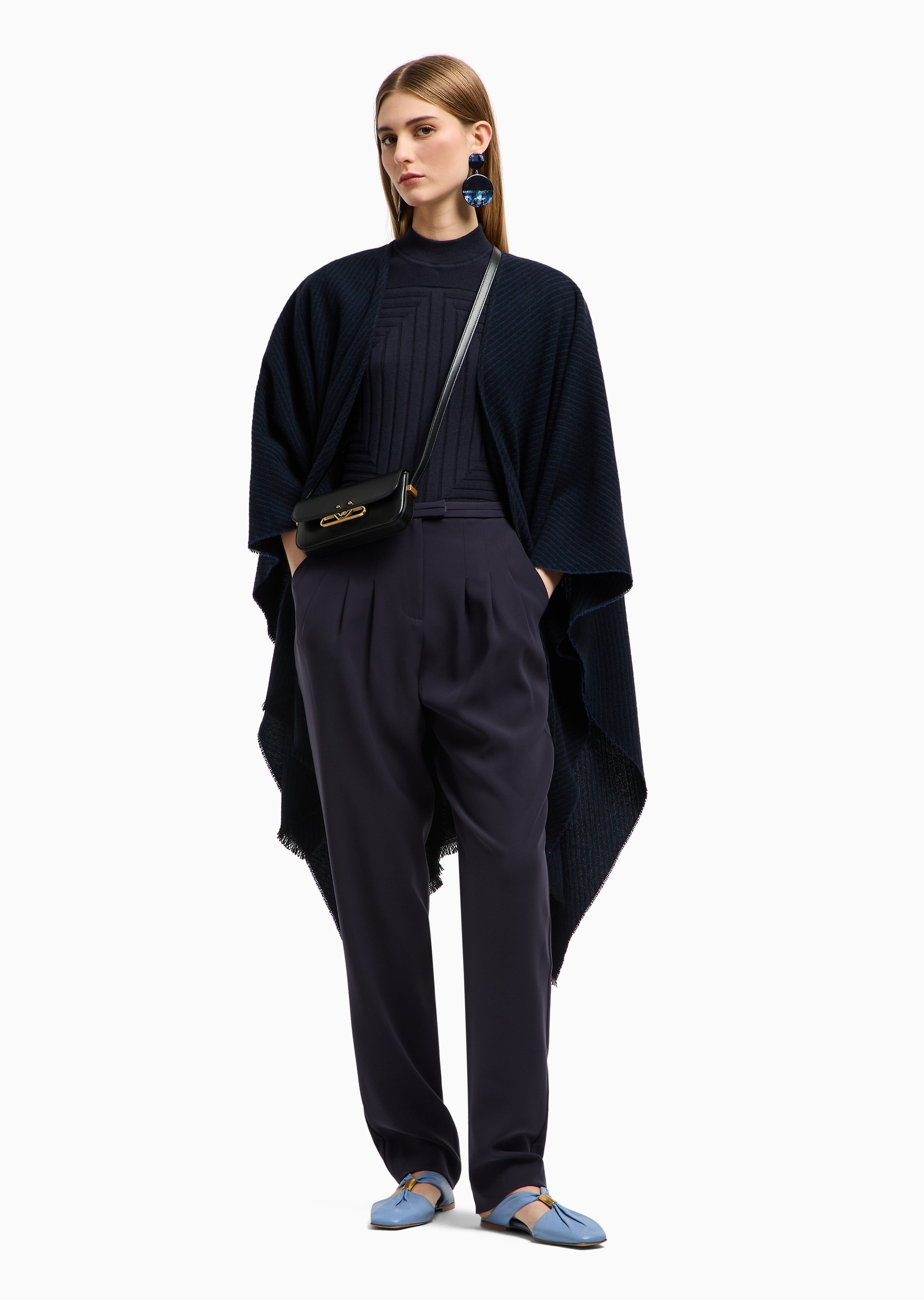 Emporio Armani 女士修身短袖小立领纯色罗纹打底针织毛衣