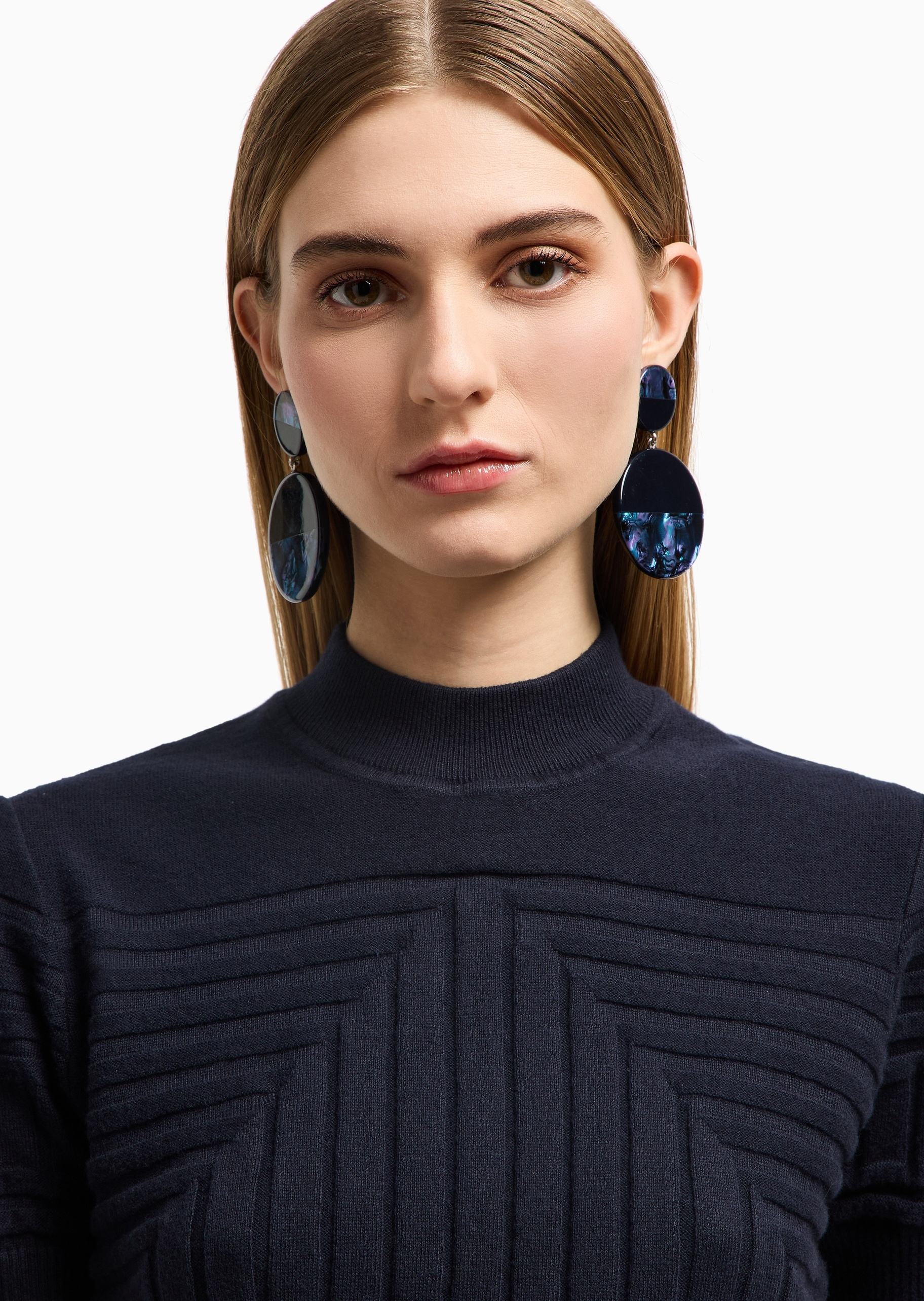 Emporio Armani 女士修身短袖小立领纯色罗纹打底针织毛衣