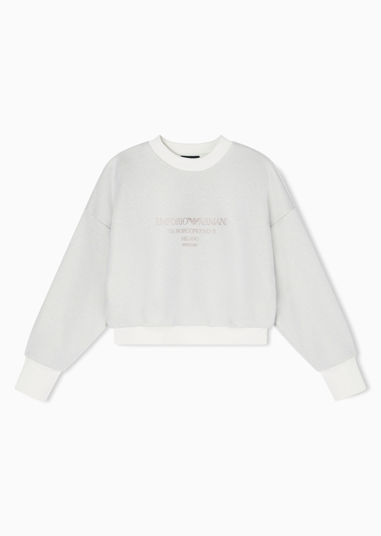 Emporio Armani 女士宽松短款圆领落肩毛圈标识印花卫衣