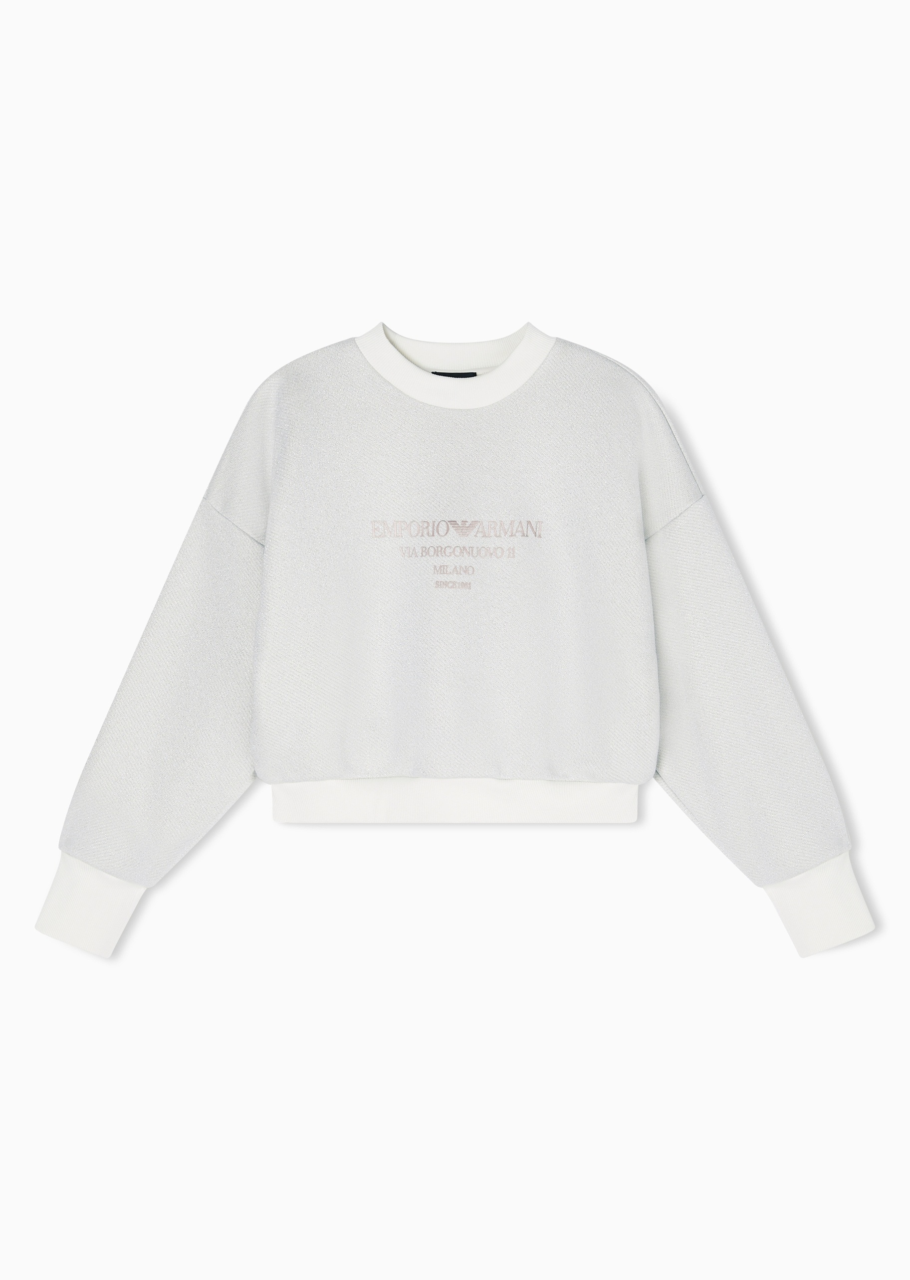 Emporio Armani 女士宽松短款圆领落肩毛圈标识印花卫衣